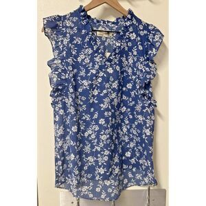 Everleigh Women Size Small Ruffle Floral Blouse Slate Blue‎ Sleeveless Spring